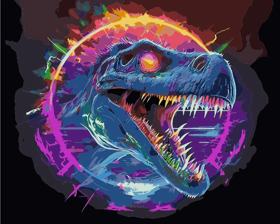 Malování podle čísel Tyranosaurus v ohnivém kruhu