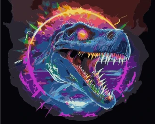 Malování podle čísel Tyranosaurus v ohnivém kruhu